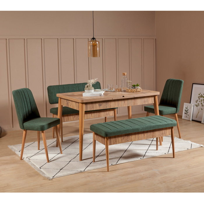 Hanah Home Banco Vina Bank Green, Atlantic - Banco moderno con almacenamiento, Pino Atlantico y Verde, 110x85x40 cm, Tablero melamina y Lino